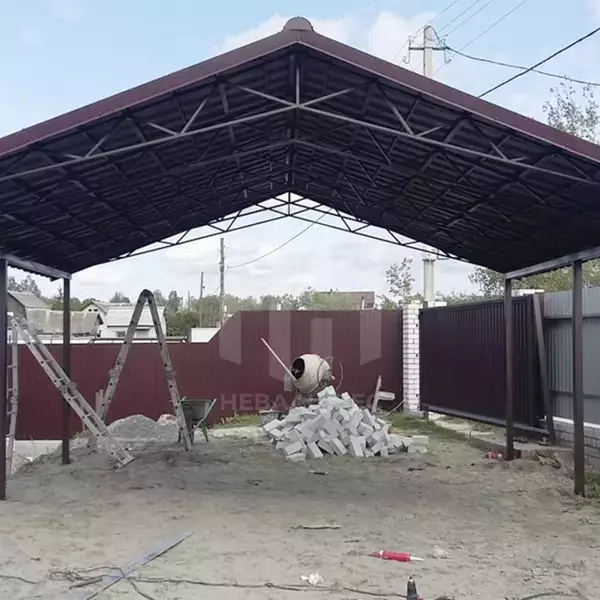 Авто навес с двускатной крышей